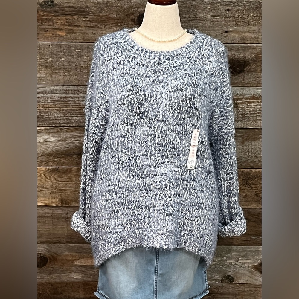 Blue and white woven sweater